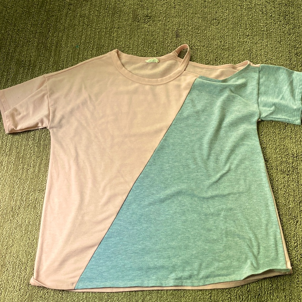 Sherbet and grey tshirt with left shoulder opening